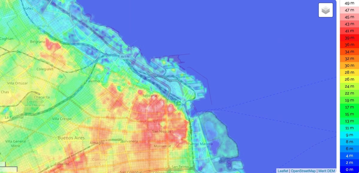 Mapa de elevación de Buenos Aires